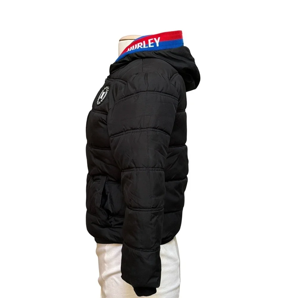 Hurley Boys Puffer Jacket Black Hooded Coat Size M‎ 10-12 YRS Preppy Logo Casual